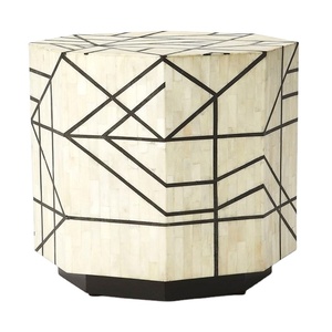 Aaliyan Impex hecho a mano moderno estilo antiguo taburete redondo incrustaciones de hueso en plástico MDF madera muebles para el hogar sala de estar Cocina - Product Image 1