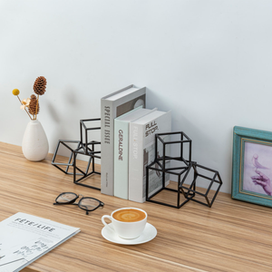 Serre-livres décoratifs géométriques en métal noir, support de livres moderne et minimaliste, support d'étagère robuste pour la maison, la bibliothèque et le bureau - Product Image 4