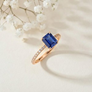 Blue Sapphire <b>Ring</b> 925 Sterling <b>Silver</b> Natural Gemstone Handmade <b>Ring</b> For Her <b>Emerald</b> Cut <b>Ring</b> Handmade <b>Ring</b> All Size - Product Image 4
