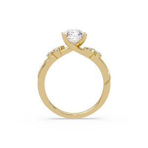 14k Pure <b>Gold</b> Classic Style Raidant cut Marquise Lab Grown Diamond <b>Ring</b> Milgrain Border Matching Band Bridal <b>Set</b> For Women's - Product Image 3