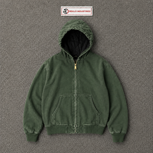 Sweat à capuche zippé vert délavé, style vintage, coupe oversize streetwear, effet délavé à l'acide, fermeture éclair intégrale, coupe décontractée unisexe - Product Image 5
