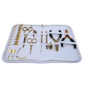 Kit d'outils professionnels pour extensions de cheveux dorées avec pince à micro-anneaux à 3 trous, outil de suppression de perles, outil à boucle Microlink, ciseaux - Product Image 1