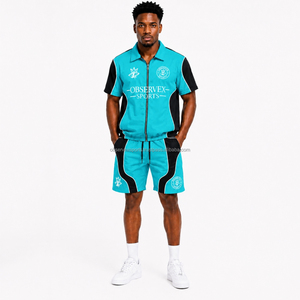 Windbreaker Set Men Polyester Nylon Tracksuits 3m Reflective Stripe Custom Windbreaker <b>Zip</b> Jacket Short Set Track Jogger - Product Image 1