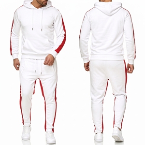 Survêtement à capuche rayé pour homme, vêtements de sport décontractés, ensemble de jogging long avec poches latérales, vêtements d'hiver chauds, ensemble de survêtement 2 pièces - Product Image 6