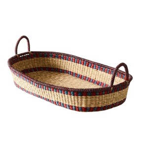 Stylish red and blue trim seagrass changing <b>basket</b> plus rattan changing kid tray featuring elegant dark <b>handles</b> for kids - Product Image 2