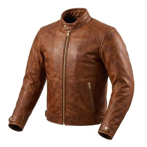 Classic <b>Long</b> Thin Cowhide Canvas <b>Leather</b> <b>Jacket</b> for Men Motorbike Vintage Biker Cafe Racer Style Europe Trend - Product Image 5