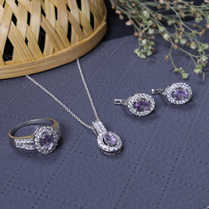 Conjunto de Joyería de Plata 925 con Amatista para Mujer, Set de Regalo con Colgante y Pulsera, con Sello 925, Conjunto de Joyería Moderno - Product Image 1
