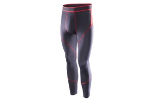Leggings de compression mi-cuisses pour hommes, gris foncé avec bordure rouge, taille élastique, imprimé par sublimation, Spandex Polyester 260g, séchage rapide - Product Image 1