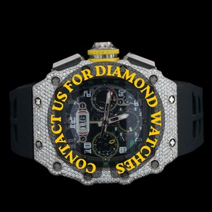 Reloj Deportivo de Moda para Hombre con Movimiento de Cuarzo y Diamantes de Moissanita Personalizados, Correa de Goma Negra, Regalo de Cumpleaños para Hombre - Product Image 1