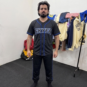 Ensemble de maillot de baseball rayé bleu clair pour homme, manches courtes, col en V, boutonné, uniforme - Product Image 5