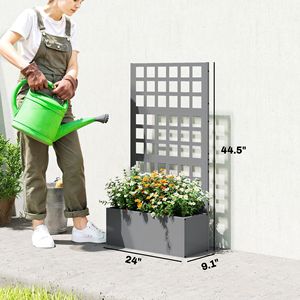 Fioriera Rialzata in Acciaio Zincato Grigio 61x23x113 cm con Traliccio per Piante Rampicanti e Ortaggi - Product Image 3