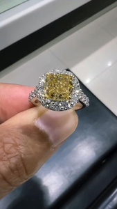 3CT Yellow Cushion Cut Lab Grown Diamond Halo <b>Ring</b> 14K White Gold Vintage Bridal Engagement Jewelry Gift for Women - Product Image 6
