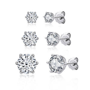 925 Sterling <b>Silver</b> Rhodium Plated Prong <b>Set</b> Round Brilliant Cut Moissanite <b>Stud</b> <b>Earrings</b> Unisex Everyday Wear Trendy Style - Product Image 3