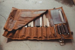 Sac de transport pour couteaux de chef en cuir et toile, luxueux, durable, imperméable, organiseur d'outils de cuisine professionnel, sac de voyage - Product Image 3