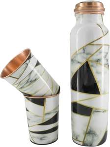 Bouteille d'eau en cuivre de haute qualité au design élégant, bouteille ayurvédique de 1000 ml en cuivre pur avec ensemble en verre - Product Image 3