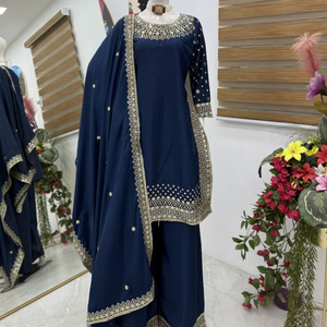 Chinon Modern Party Lehenga Costume pantalon Kurta imprimé sur le devant et le dos avec Dupatta en tissu Reyon - Product Image 1