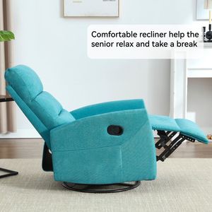 Poltrona Reclinabile Manuale in Tessuto Blu con Funzione Dondolo e Girevole per Soggiorno - Product Image 5