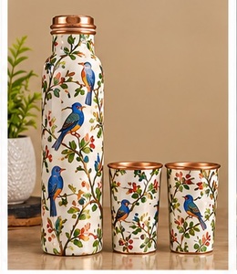 Botella de Agua de Cobre con Diseño Floral Azul Artístico, con Tapa y Juego de 2 Tazas, Vajilla Portátil de Cobre para Viaje - Product Image 6