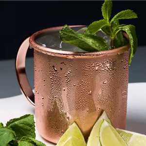 Taza de cobre esmerilado para bebidas frías, taza para bebidas enfriadas con asa redonda, vajilla para fiestas y cafeterías, regalo. - Product Image 6