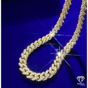 Chaîne cubaine plaquée or de luxe avec diamants Moissanite, collier Hip Hop pour hommes et femmes, vente en gros - Product Image 2