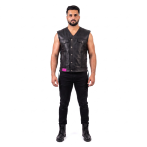 Gilet de motard personnalisé en cuir de vachette 1,0 mm, style cyberpunk streetwear, avec lacets latéraux, pour hommes, vêtement d'extérieur OEM - Product Image 1