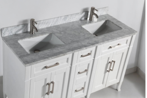 Mueble de Baño Moderno de Madera Contrachapada y Mármol, 60 Pulgadas, Color Blanco, con Espejo y Cajones de Cierre Suave para Villa - Product Image 3