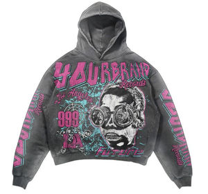 Sweat à capuche zippé surdimensionné de qualité supérieure, imprimé DTG, pour homme, effet usé, bords bruts, en molleton français, style Y2K - Product Image 6