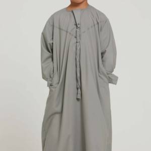 Thawb classique pour hommes musulmans, style urbain, boutonné sur le devant, grande taille, en coton respirant, coupe longue assortie - Product Image 2