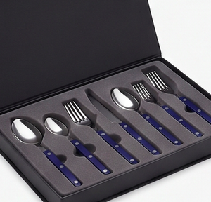 Ensemble de couverts modernes avec manches bleus, couteau, fourchette, cuillère en acier inoxydable, compatibles lave-vaisselle, pour utilisation sur table de mariage - Product Image 6