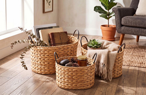 Water Hyacinth Woven Storage Basket Rectangular Organizer <b>Bin</b> With Metal Handles for Home <b>Bathroom</b> Kitchen - Product Image 4