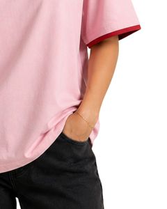 Light Pink Women Oversized T Shirt Casual Crew Neck Short Sleeve Contrast Trim Loose Fit Soft Breathable Summer Streetwear <b>Top</b> - Product Image 5