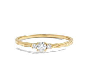 Bague d'anniversaire ou de promesse en or massif 14 carats, demi-torsadée, avec motif feuille délicat et diamant de laboratoire rond, style minimaliste - Product Image 1
