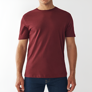 T-shirt en coton bordeaux uni pour homme, coupe classique, col rond, manches courtes, jersey décontracté - Product Image 1