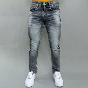 Jeans gris stretch de qualité supérieure pour hommes, best-seller, taille mi-haute, marque Gex. - Product Image 1
