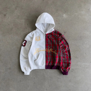 Nouveau sweat à capuche zippé brodé à carreaux bicolores, style urbain européen et américain, design chaud, collection automne/hiver - Product Image 1