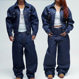 Manufacturers Custom High Quality Denim Tracksuit Raw Selvedge Jeans Jacket and Jean <b>Pant</b> Heavyweight Oversized Denim Set - Product Image 2