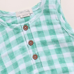Premium Quality Organic <b>Muslin</b> Bubble Romper Pack of 2 Teal Check and Sage Check for <b>Baby</b> - Product Image 4