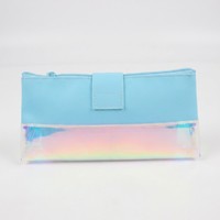 Trousse à crayons 3D en relief avec personnage de dessin animé, pochette à stylos holographique en PVC, trousse de papeterie Kawaii, trousse à cosmétiques transparente mignonne avec fermeture éclair
