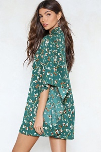 Vestido de Gasa con Estampado Floral y Mangas Murciélago, Estilo Bohemio Casual, Largo hasta la Pantorrilla, con Escote con Muescas, para Mujer, Verano - Product Image 2