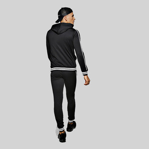 Men's Black Hooded Tracksuit Full <b>White</b> <b>Zip</b> <b>up</b> Casual Solid Color Polyester Sweatshirt and Pants Set Regular Fit Autumn Wear - Product Image 3