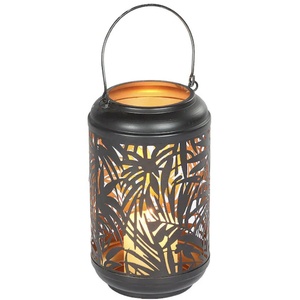 Pot votif en métal et bois bicolore de style marocain Lanterne de Noël personnalisée Bougeoirs décoratifs pour la maison avec feuilles découpées - Product Image 2