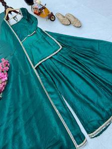 Ensemble Salwar Kameez en soie turquoise avec broderie miroir et dupatta, tenue traditionnelle indienne et pakistanaise pour femmes, idéal pour mariage, remise de diplôme, soirée, taille XL - Product Image 5
