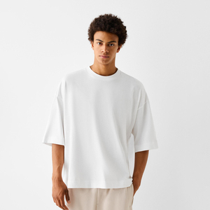 T-shirt de sport oversize en tricot épais Spandex/Polyester, coupe ajustée, épaules tombantes, style streetwear, pour la gym, avec impression par transfert thermique - Product Image 2