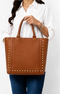 Sac fourre-tout de luxe en cuir véritable clouté pour femme, grande capacité, fermeture magnétique, style anglais, sac à bandoulière - Product Image 5
