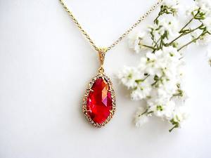 Vintage <b>Ruby</b> Pendant <b>Necklace</b> 925 Sterling Silver 14K Gold Plated Bridal Wedding Party Gift for Women - Product Image 6