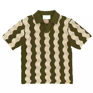 Camiseta de fútbol de malla a rayas con logo personalizado, manga corta, holgada, de punto de ganchillo, con letras, camiseta de fútbol de malla de ganchillo con ondas - Product Image 4