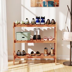 Support à plantes à 3 niveaux en bois massif avec étagères à lattes pour pots de fleurs et jardinières - Product Image 4