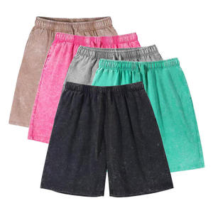 Shorts en coton épais 260g, délavé effet flocon de neige, style rétro ample, taille élastique, approvisionnement transfrontalier - Product Image 1