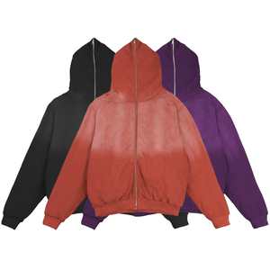 Men's Hooded <b>Zip</b>-<b>Up</b> Acid Wash Hoodie Solid Color Cotton French Terry Casual Autumn Wear Regular Fit Full <b>Zip</b> Hoodies - Product Image 1
