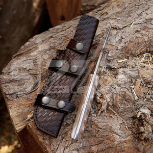 มีดล่าสัตว์ OEM Wirecut Damascus Steel Gut Hook พร้อมด้ามเรซิ่น ใบมีดคงที่ สำหรับตั้งแคมป์ กิจกรรมกลางแจ้ง และพกพาประจำวัน พร้อมปลอกหนัง - Product Image 3